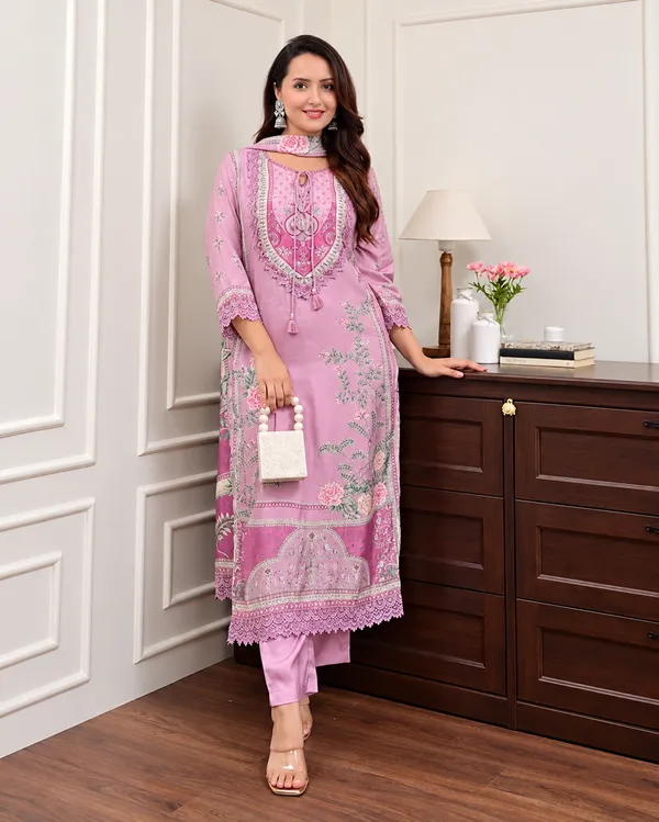 Women’s_Pink_Silk_Kurta_Pant_Set_with_Floral_Print,_Embroidered_Neckline_and_Designer_Dupatta_|_Jaipuri_Clothing