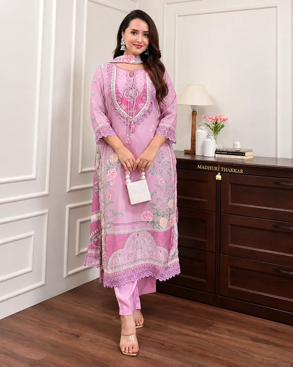 Women’s_Pink_Silk_Kurta_Pant_Set_with_Floral_Print,_Embroidered_Neckline_and_Designer_Dupatta_|_Jaipuri_Clothing
