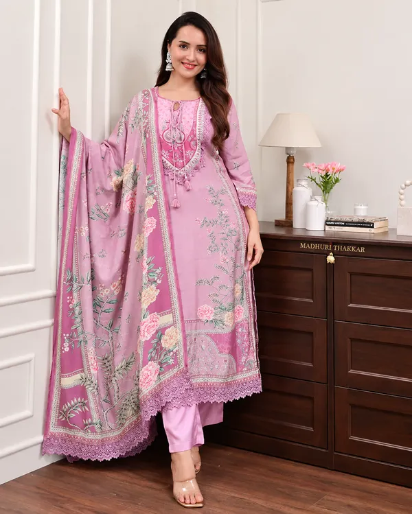 Women’s_Pink_Silk_Kurta_Pant_Set_with_Floral_Print,_Embroidered_Neckline_and_Designer_Dupatta_|_Jaipuri_Clothing