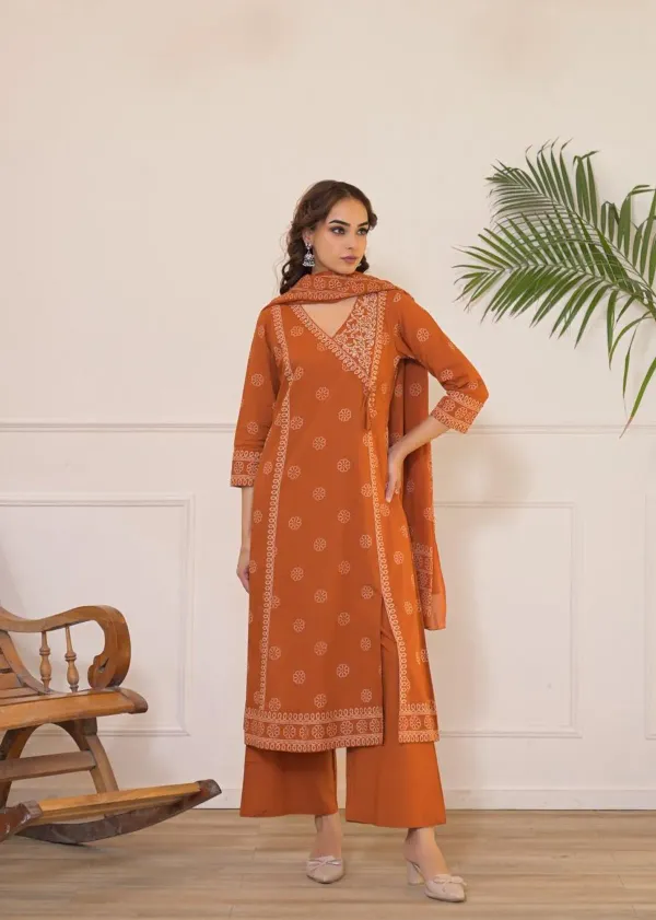 Women’s_Rust_Orange_Printed_Cotton_Kurta_with_Palazzo_&_Dupatta_Set