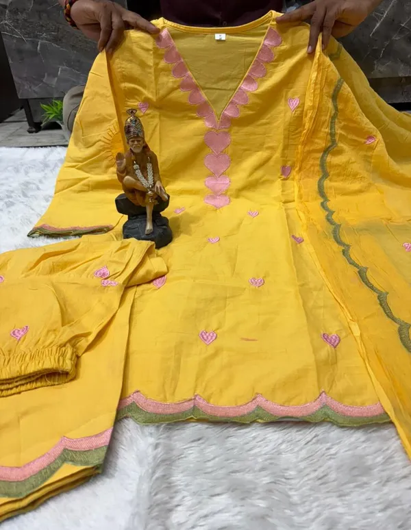 Women’s_Yellow_3-Piece_Ethnic_Suit_Set_with_Pink_Heart_Motifs_&_Scalloped_Border