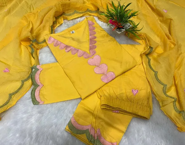Women’s_Yellow_3-Piece_Ethnic_Suit_Set_with_Pink_Heart_Motifs_&_Scalloped_Border