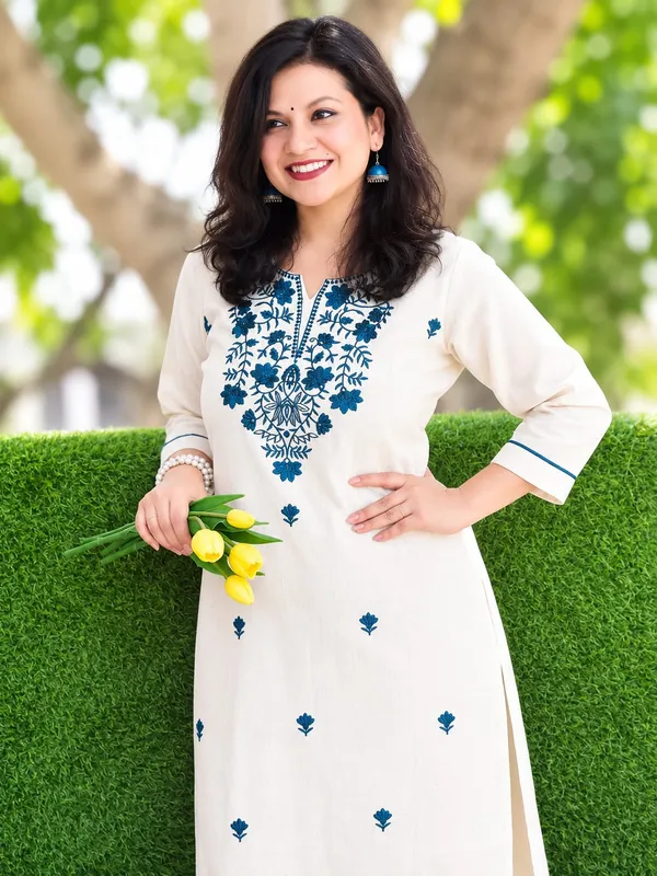 White_Cotton_Kurta_Set_For_Women_(2Pc)