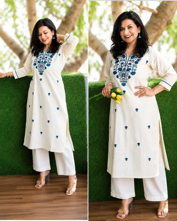 White_Cotton_Kurta_Set_For_Women_(2Pc)