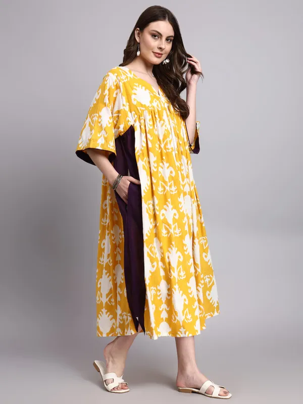 Mustard_Abstract_Print_Cotton_Kafty