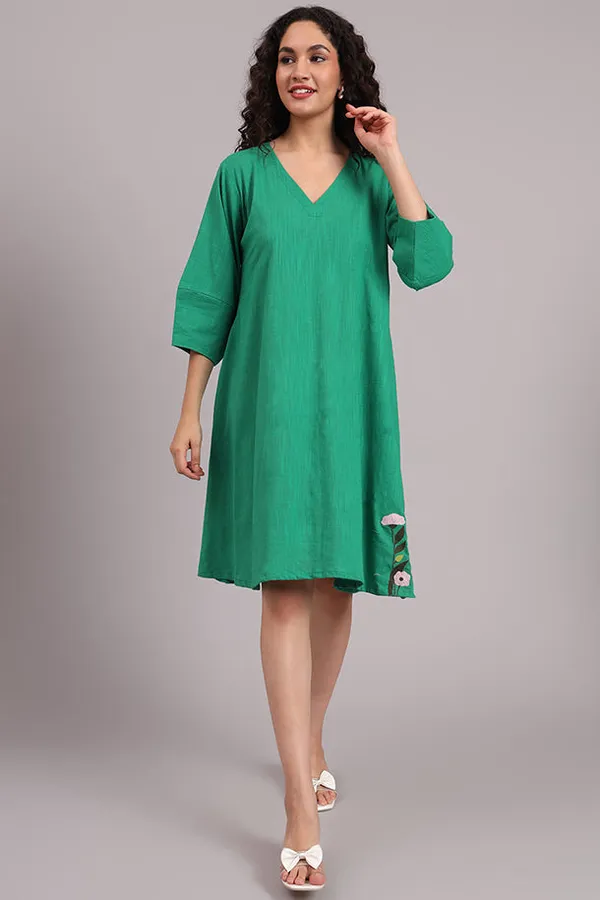 Meadow_Charm_Embroidered_Cotton_Dress_Green