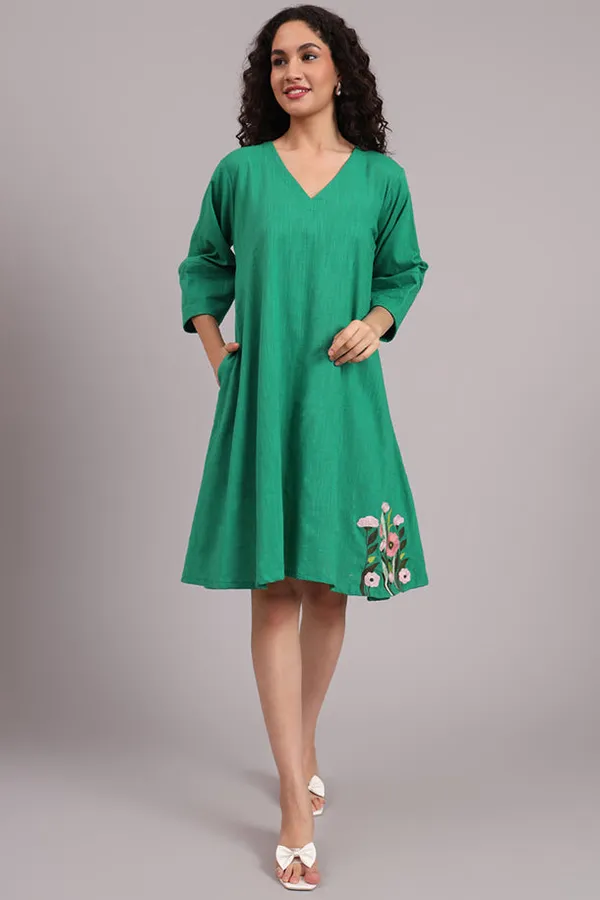 Meadow_Charm_Embroidered_Cotton_Dress_Green
