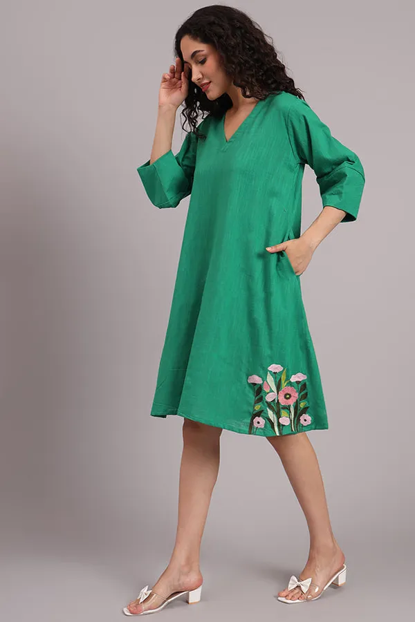 Meadow_Charm_Embroidered_Cotton_Dress_Green