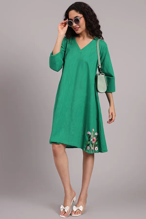 Meadow_Charm_Embroidered_Cotton_Dress_Green