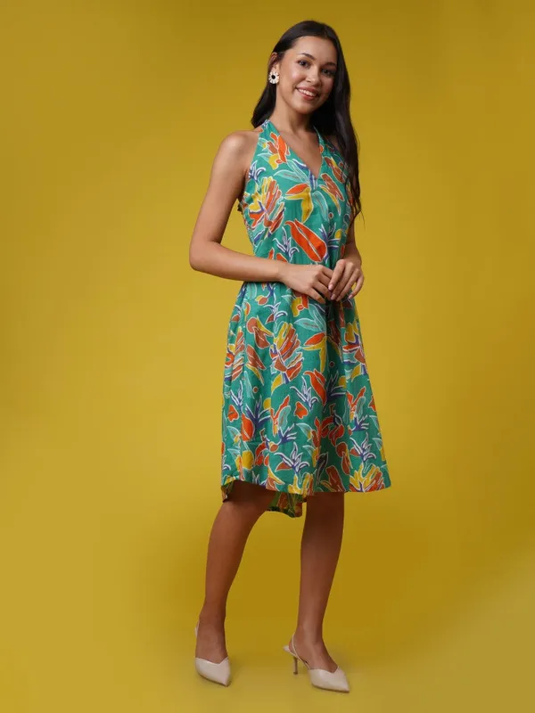 Green_Tropical_Halter_Neck_Dress