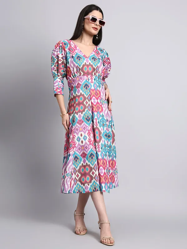 Multicolor_Ikat_Print_Midi_Dress