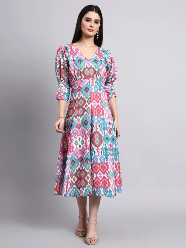 Multicolor_Ikat_Print_Midi_Dress
