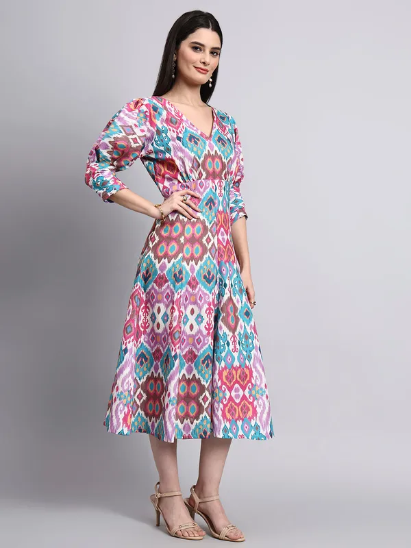 Multicolor_Ikat_Print_Midi_Dress