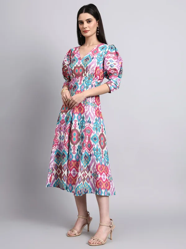 Multicolor_Ikat_Print_Midi_Dress