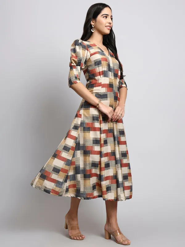 Multicolor_Checkered_Fit_And_Flare_Midi_Dress