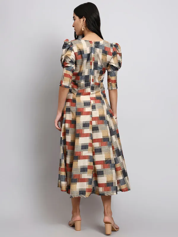 Multicolor_Checkered_Fit_And_Flare_Midi_Dress
