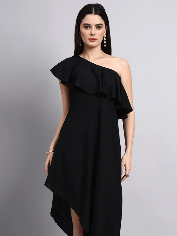 Black_One_Shoulder_Ruffled_Asymmetric_Dress