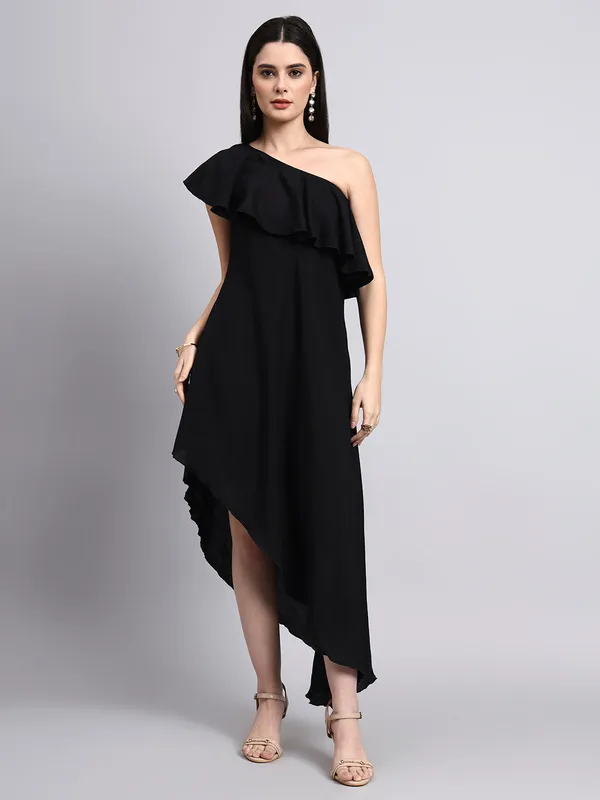 Black_One_Shoulder_Ruffled_Asymmetric_Dress