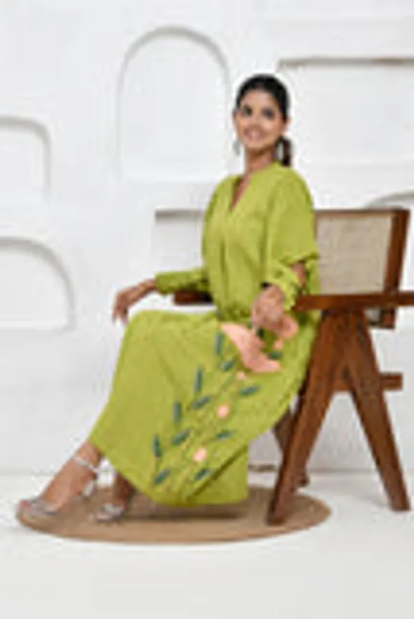 Lime_Green_Floral_Embroidery_Shirt_Dress