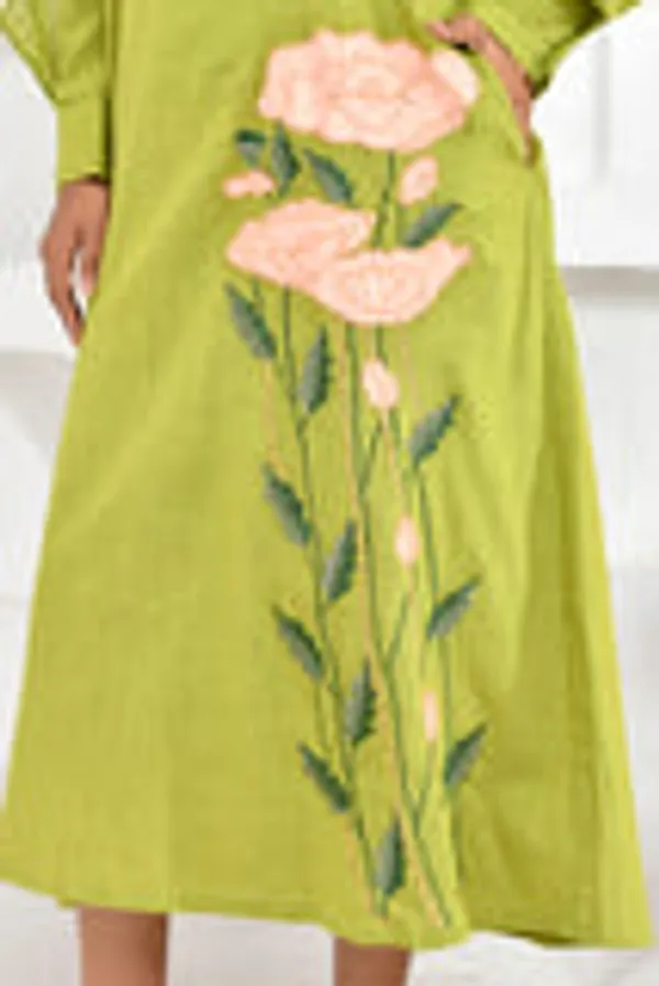 Lime_Green_Floral_Embroidery_Shirt_Dress