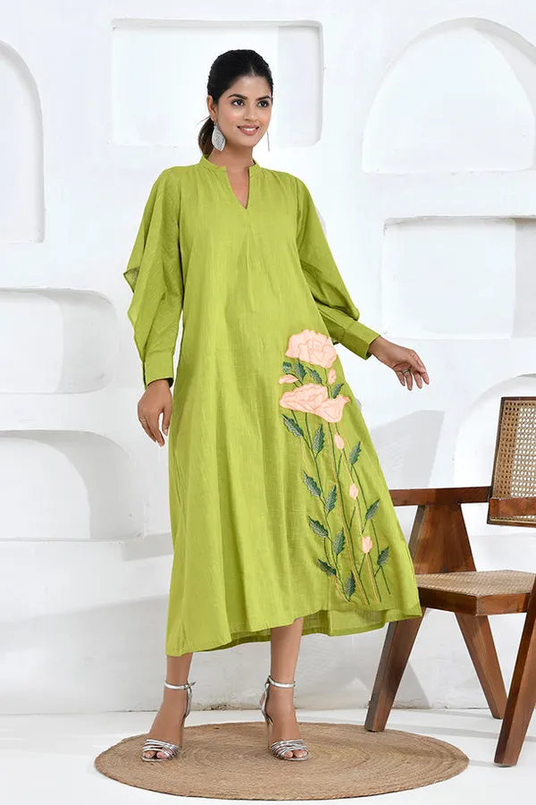 Lime_Green_Floral_Embroidery_Shirt_Dress