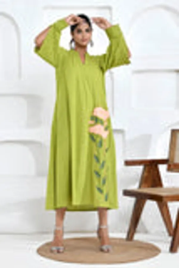 Lime_Green_Floral_Embroidery_Shirt_Dress