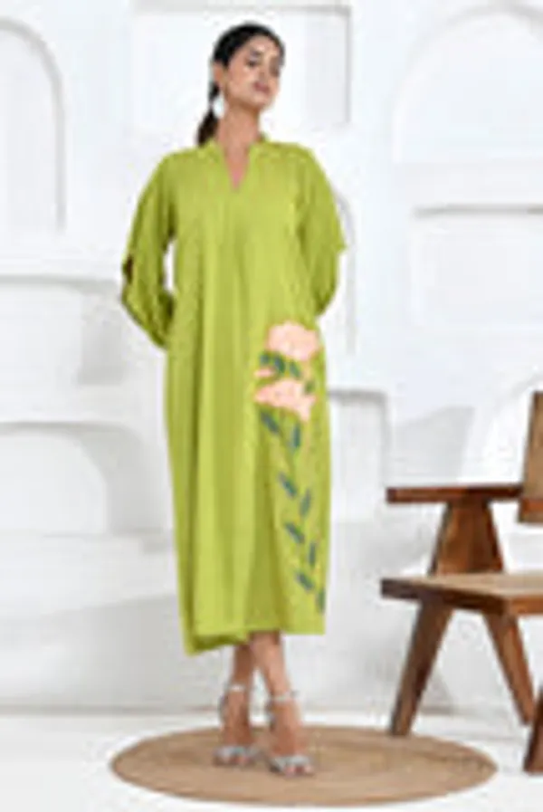 Lime_Green_Floral_Embroidery_Shirt_Dress
