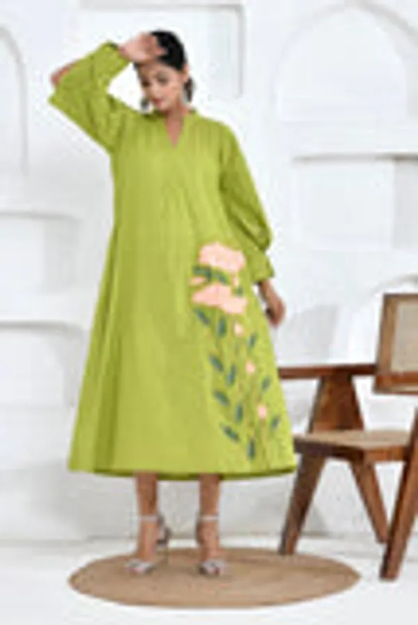Lime_Green_Floral_Embroidery_Shirt_Dress