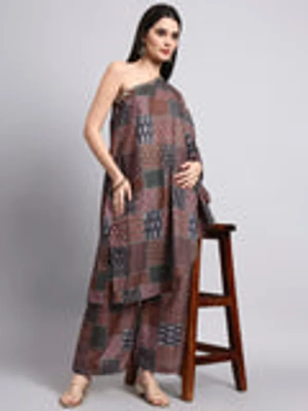 Ranaa_Brown_Ajrakh_Print_One_Shoulder_Set