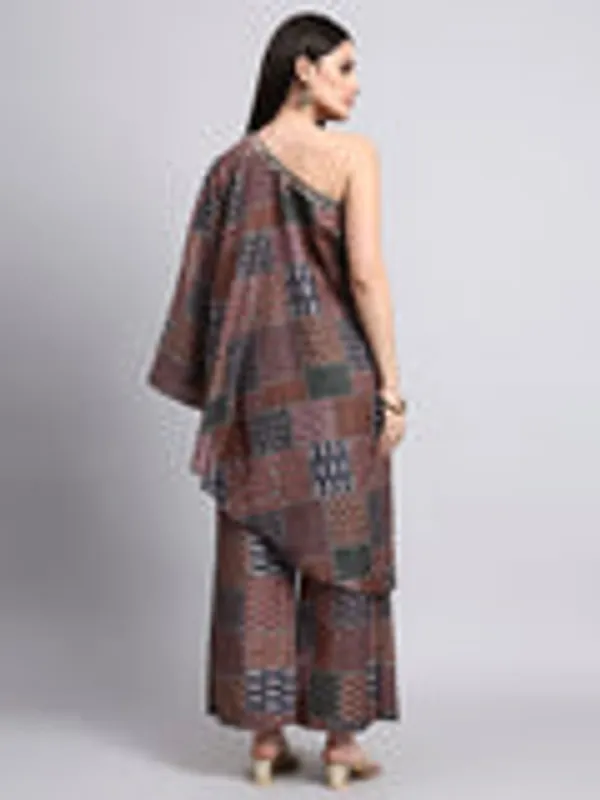 Ranaa_Brown_Ajrakh_Print_One_Shoulder_Set