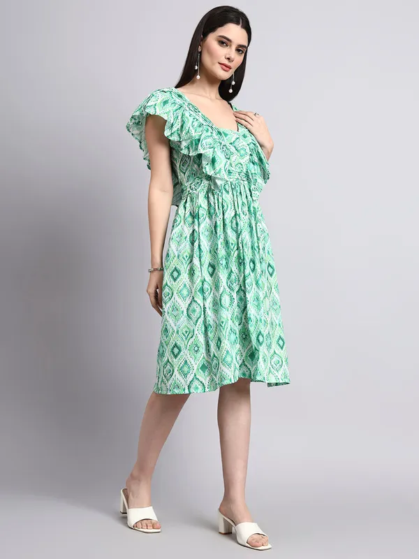 Green_Ruffled_Fit_And_Flare_Dress