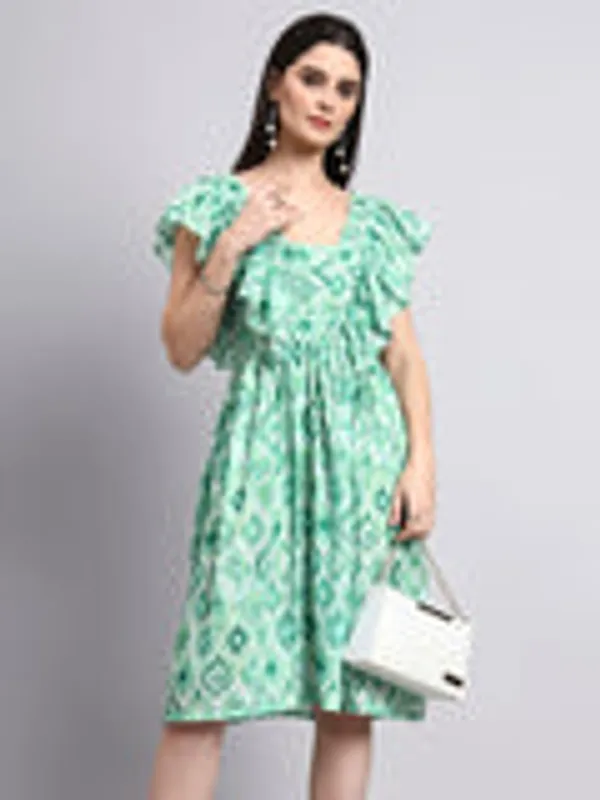 Green_Ruffled_Fit_And_Flare_Dress