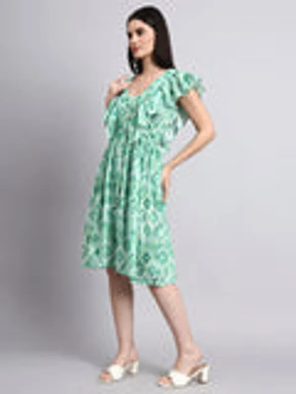 Green_Ruffled_Fit_And_Flare_Dress
