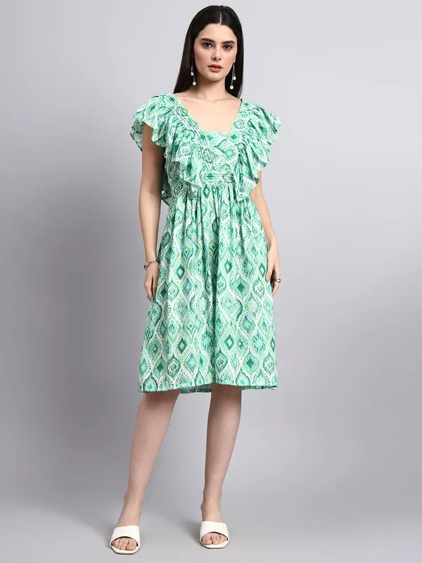 Green_Ruffled_Fit_And_Flare_Dress