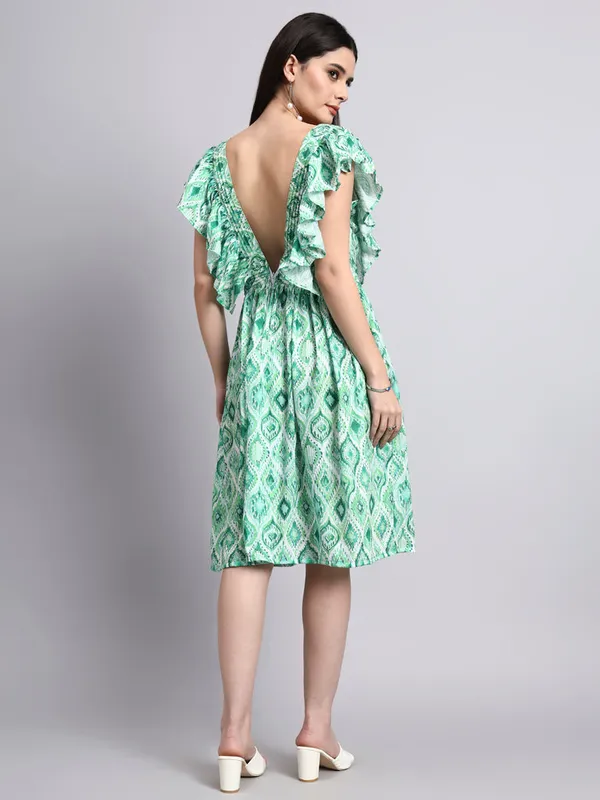 Green_Ruffled_Fit_And_Flare_Dress