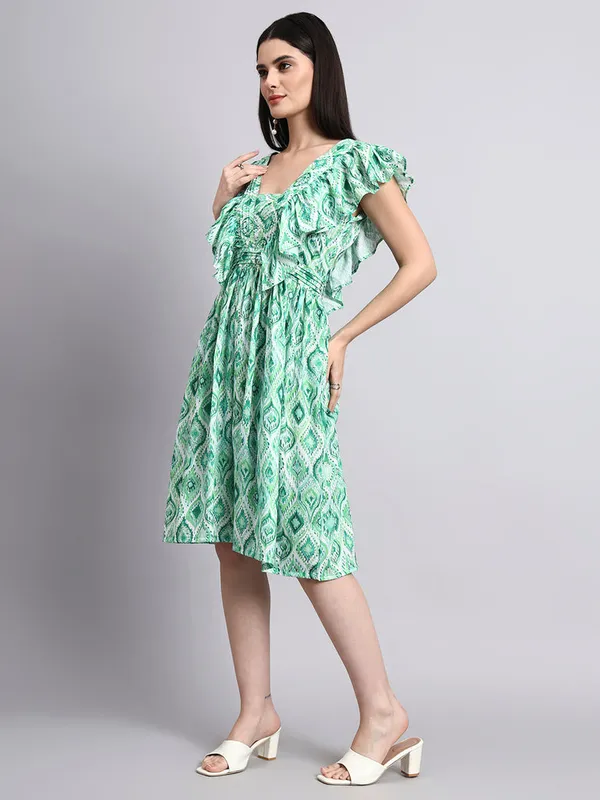 Green_Ruffled_Fit_And_Flare_Dress