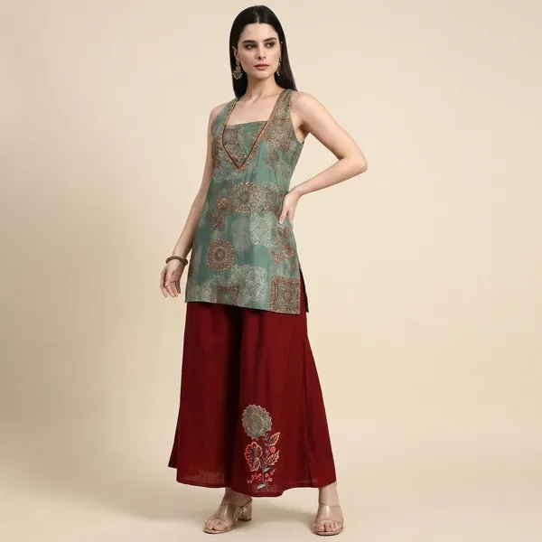 Mehrunisa_Green_And_Sleeveless_Kurta_Set