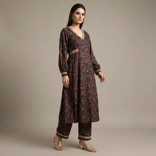 Mahveen_Black_Mughal_Print_Anarkali_Set
