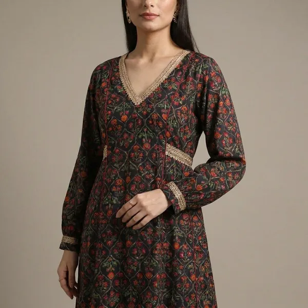 Mahveen_Black_Mughal_Print_Anarkali_Set