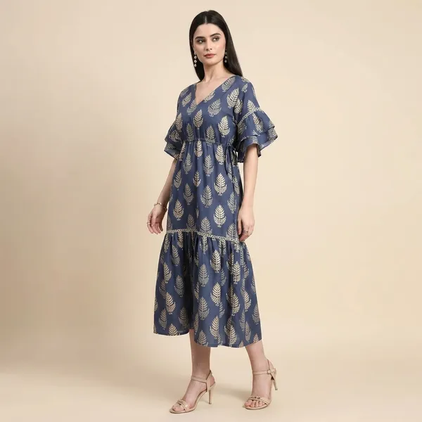 Indigo_Leaf_Print_Tiered_Midi_Dress