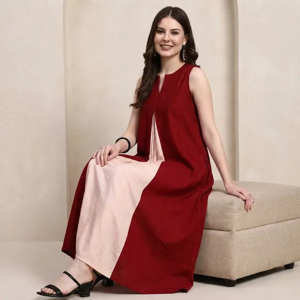 Zara_Wine_Contrast_Flow_Dress