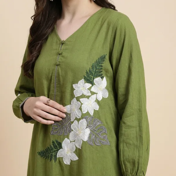Avni_Olive_Embroidered_Dress