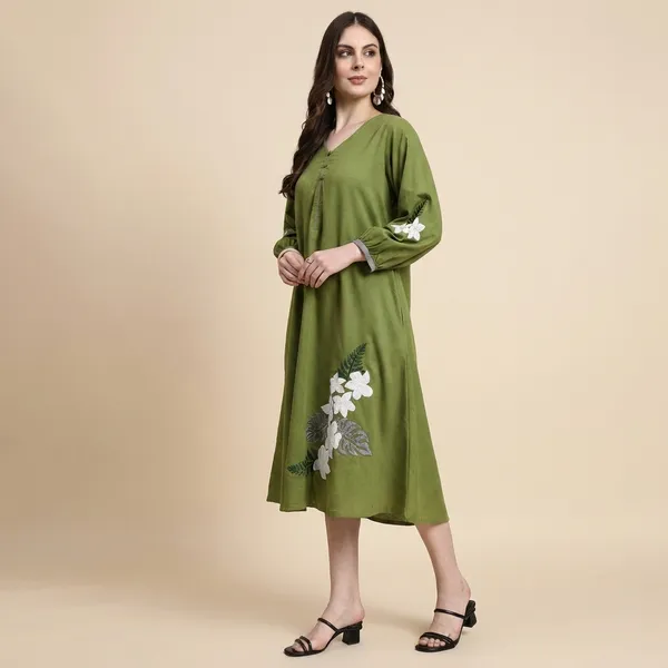 Avni_Olive_Embroidered_Dress