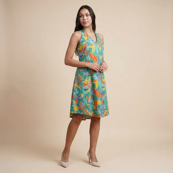 Green_Tropical_Halter_Neck_Dress
