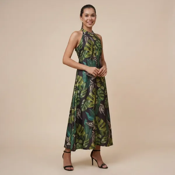 Black_Green_Muslin_Tropical_Halter_Dress