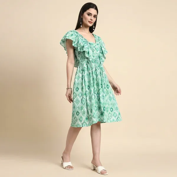 Green_Ruffled_Fit_And_Flare_Dress
