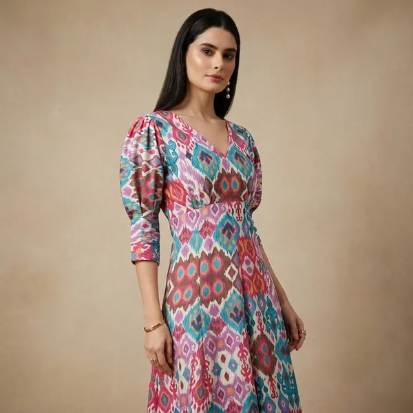 Multicolor_Ikat_Print_Midi_Dress