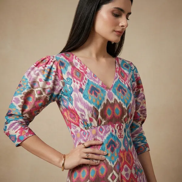 Multicolor_Ikat_Print_Midi_Dress
