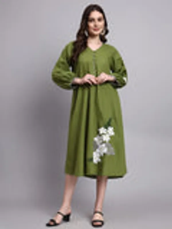 Avni_Olive_Embroidered_Dress