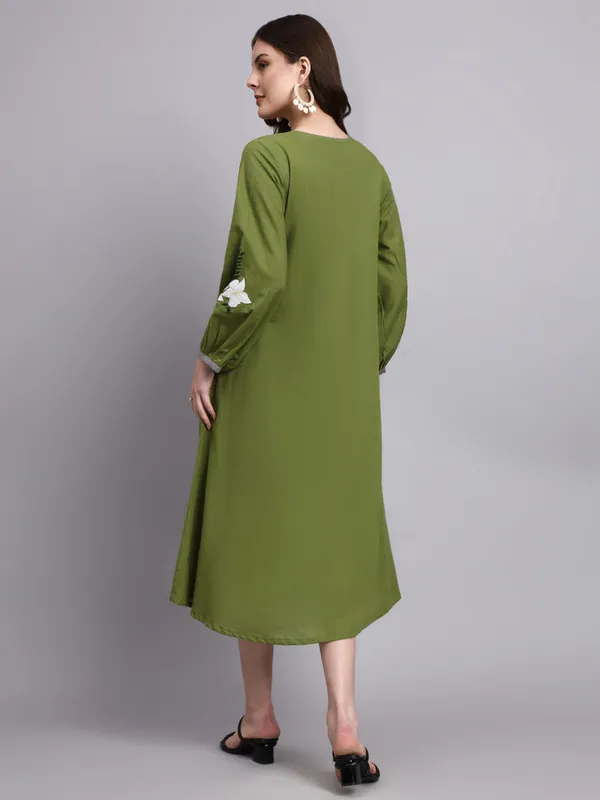 Avni_Olive_Embroidered_Dress